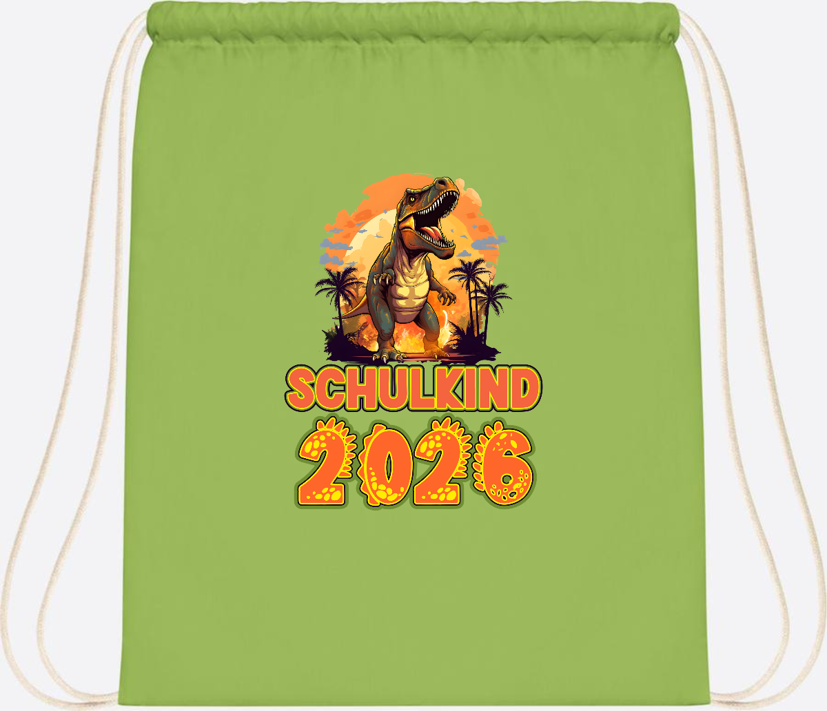 Turnbeutel Schulkind 2026 Dino mit Namen personalisiert - Lime Green
