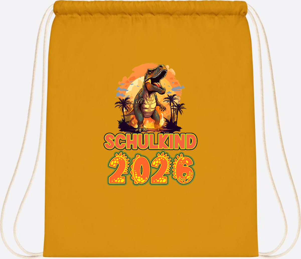 Turnbeutel Schulkind 2026 Dino mit Namen personalisiert - Mustard