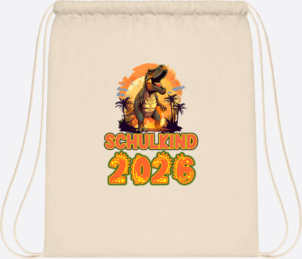 Turnbeutel Schulkind 2026 Dino mit Namen personalisiert - Natural
