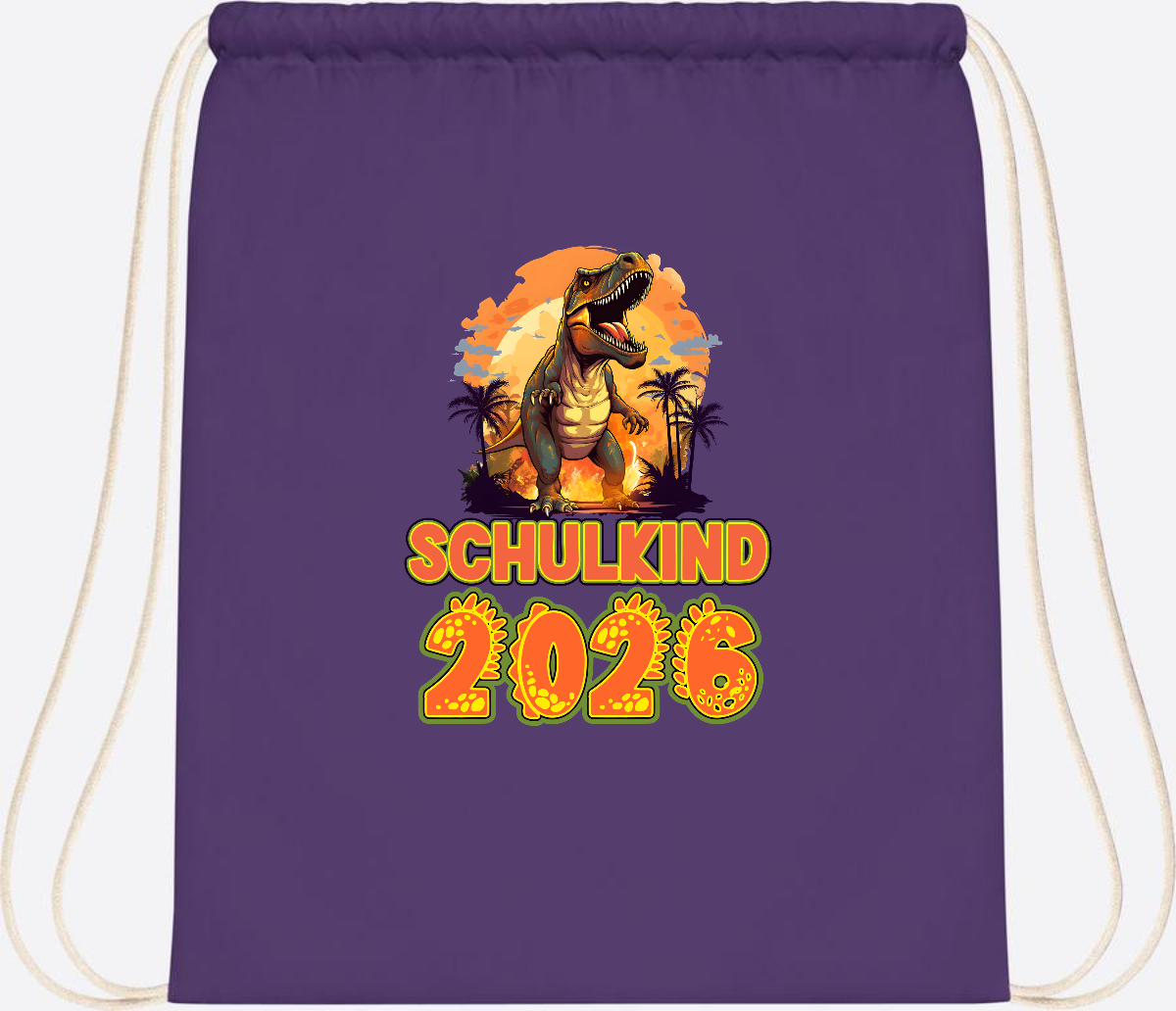 Turnbeutel Schulkind 2026 Dino mit Namen personalisiert - Purple