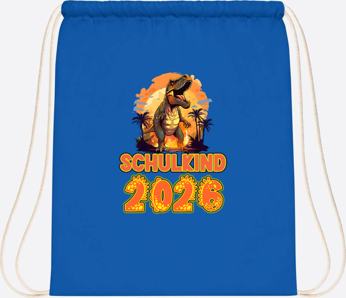 Turnbeutel Schulkind 2026 Dino mit Namen personalisiert - Sapphire Blue