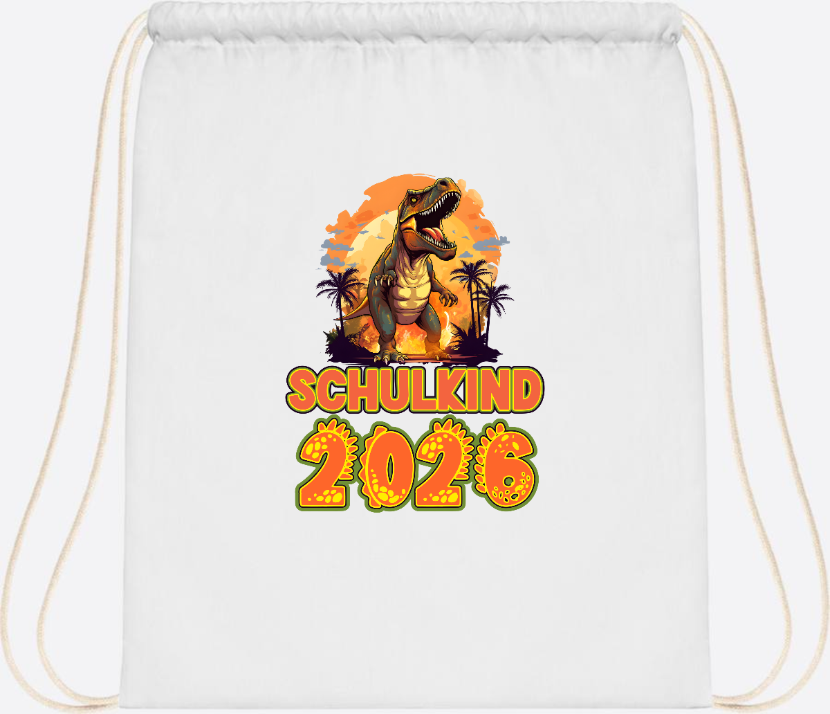 Turnbeutel Schulkind 2026 Dino mit Namen personalisiert - White