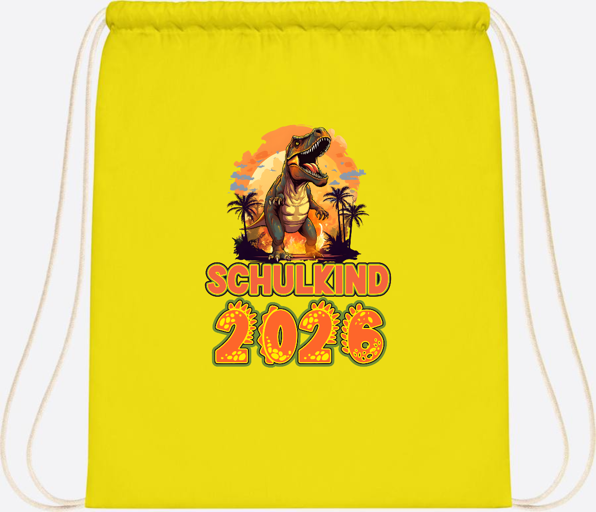Turnbeutel Schulkind 2026 Dino mit Namen personalisiert - Yellow