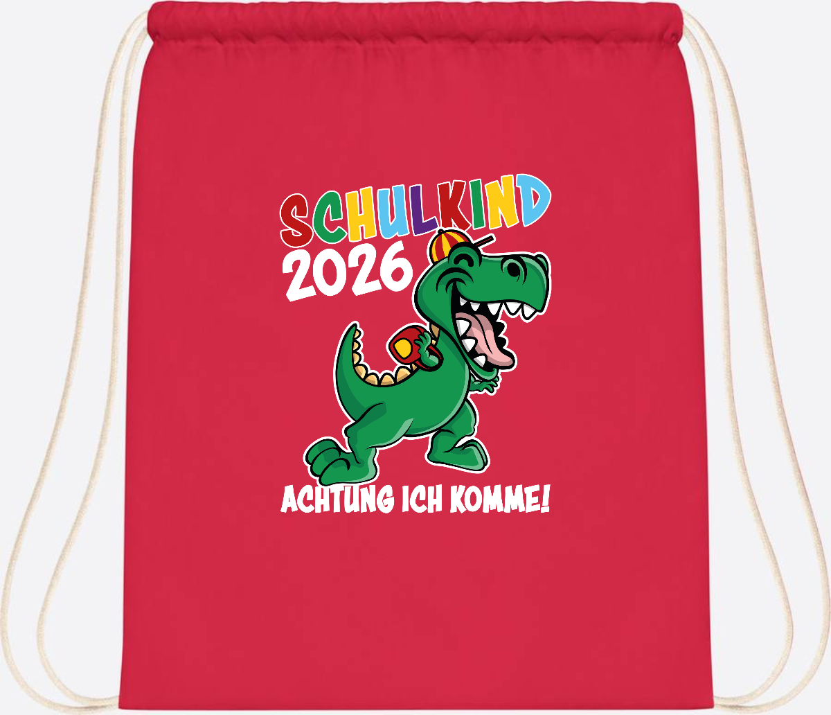 Turnbeutel Schulkind 2026 Dino – Personalisiert mit Name - Bright Red