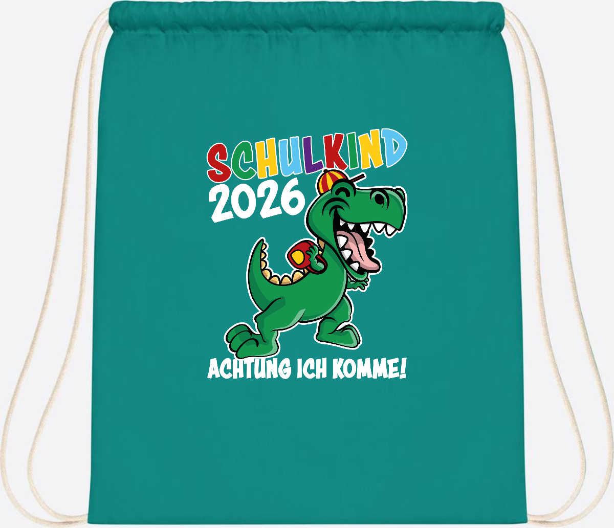 Turnbeutel Schulkind 2026 Dino – Personalisiert mit Name - Emerald