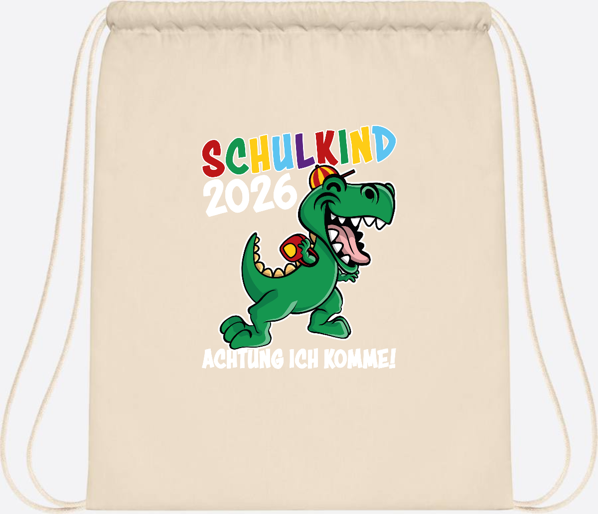 Turnbeutel Schulkind 2026 Dino – Personalisiert mit Name - Natural