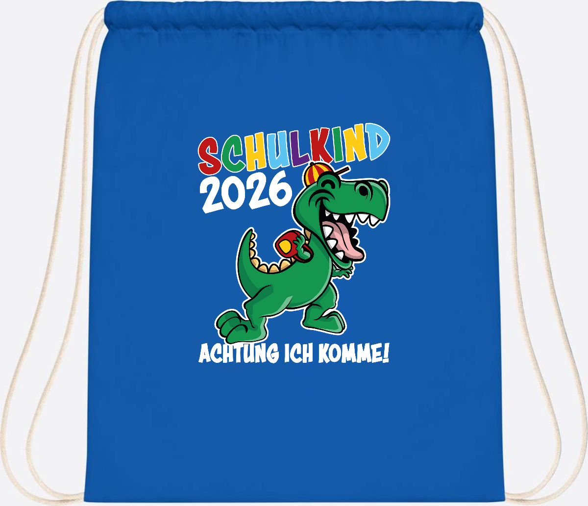 Turnbeutel Schulkind 2026 Dino – Personalisiert mit Name - Sapphire Blue