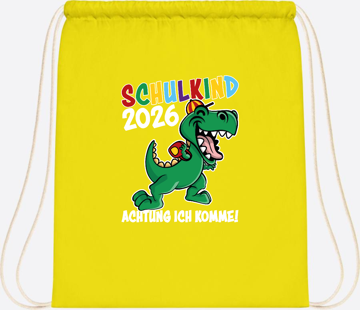 Turnbeutel Schulkind 2026 Dino – Personalisiert mit Name - Yellow