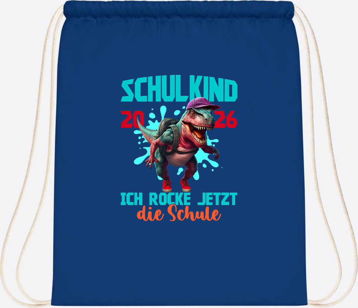 Turnbeutel Schulkind 2026 Dino T-Rex – Ich rocke die Schule - Bright Royal