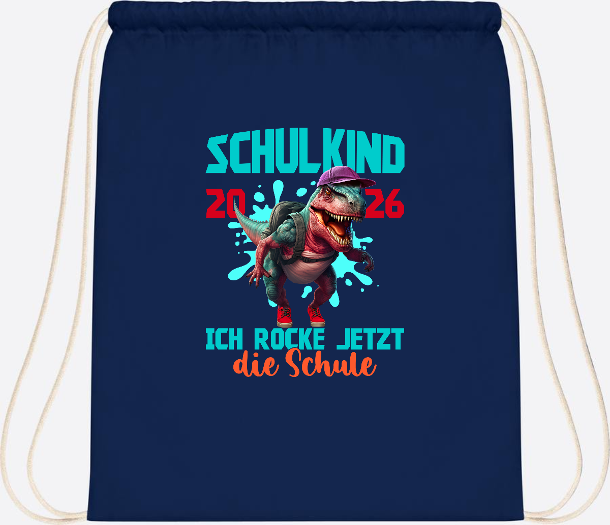 Turnbeutel Schulkind 2026 Dino T-Rex – Ich rocke die Schule - French Navy