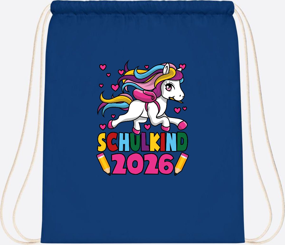 Turnbeutel Schulkind 2026 Einhorn mit Wunschname - Bright Royal