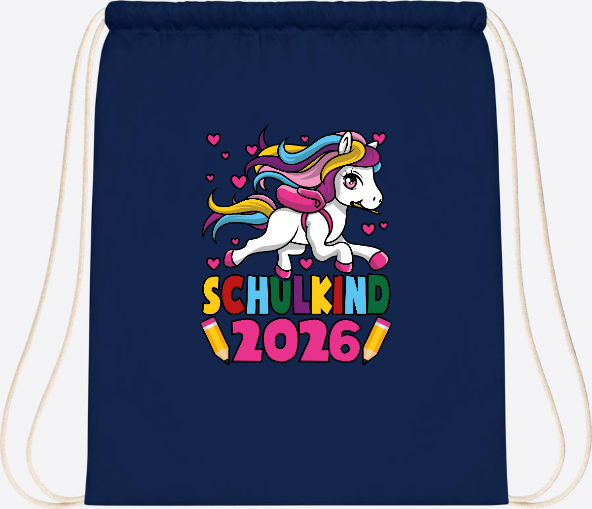 Turnbeutel Schulkind 2026 Einhorn mit Wunschname - French Navy