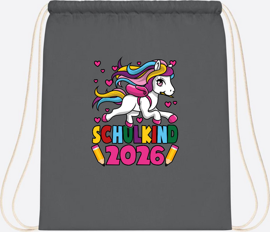 Turnbeutel Schulkind 2026 Einhorn mit Wunschname - Graphite Grey