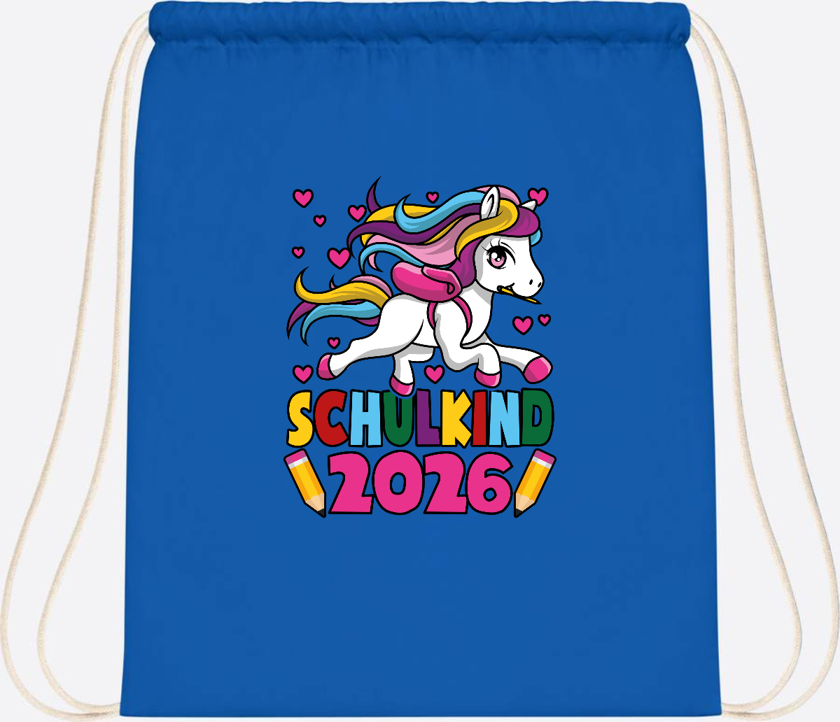 Turnbeutel Schulkind 2026 Einhorn mit Wunschname - Sapphire Blue