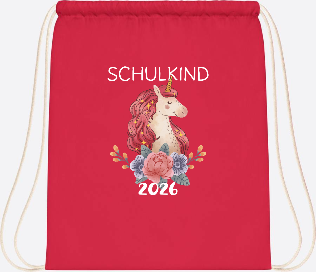 Turnbeutel Schulkind 2026 Einhorn – Personalisiert mit Name - Bright Red