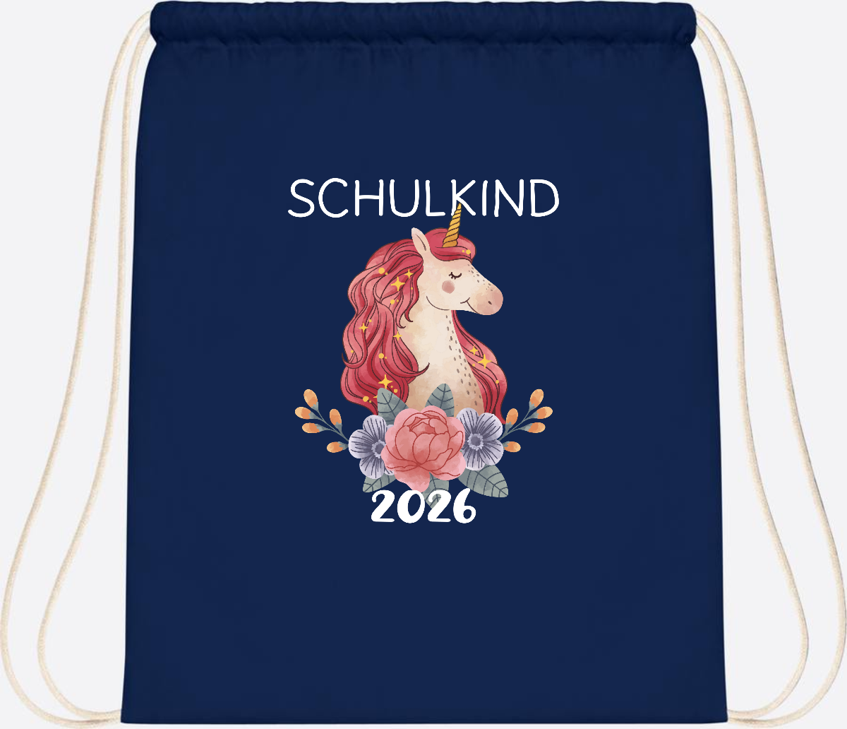 Turnbeutel Schulkind 2026 Einhorn – Personalisiert mit Name - French Navy
