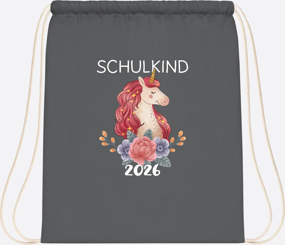 Turnbeutel Schulkind 2026 Einhorn – Personalisiert mit Name - Graphite Grey