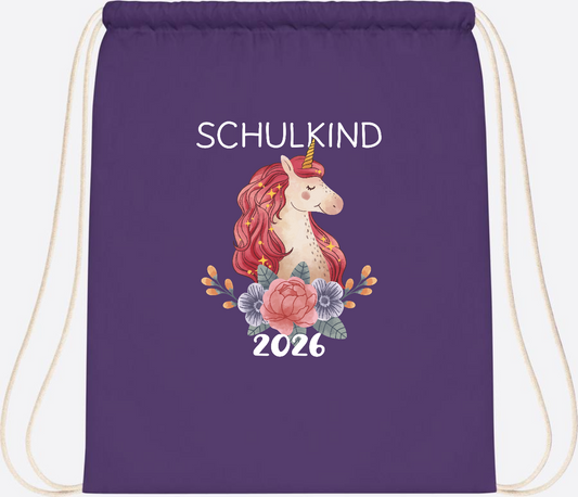 Turnbeutel Schulkind 2026 Einhorn – Personalisiert mit Name - Purple