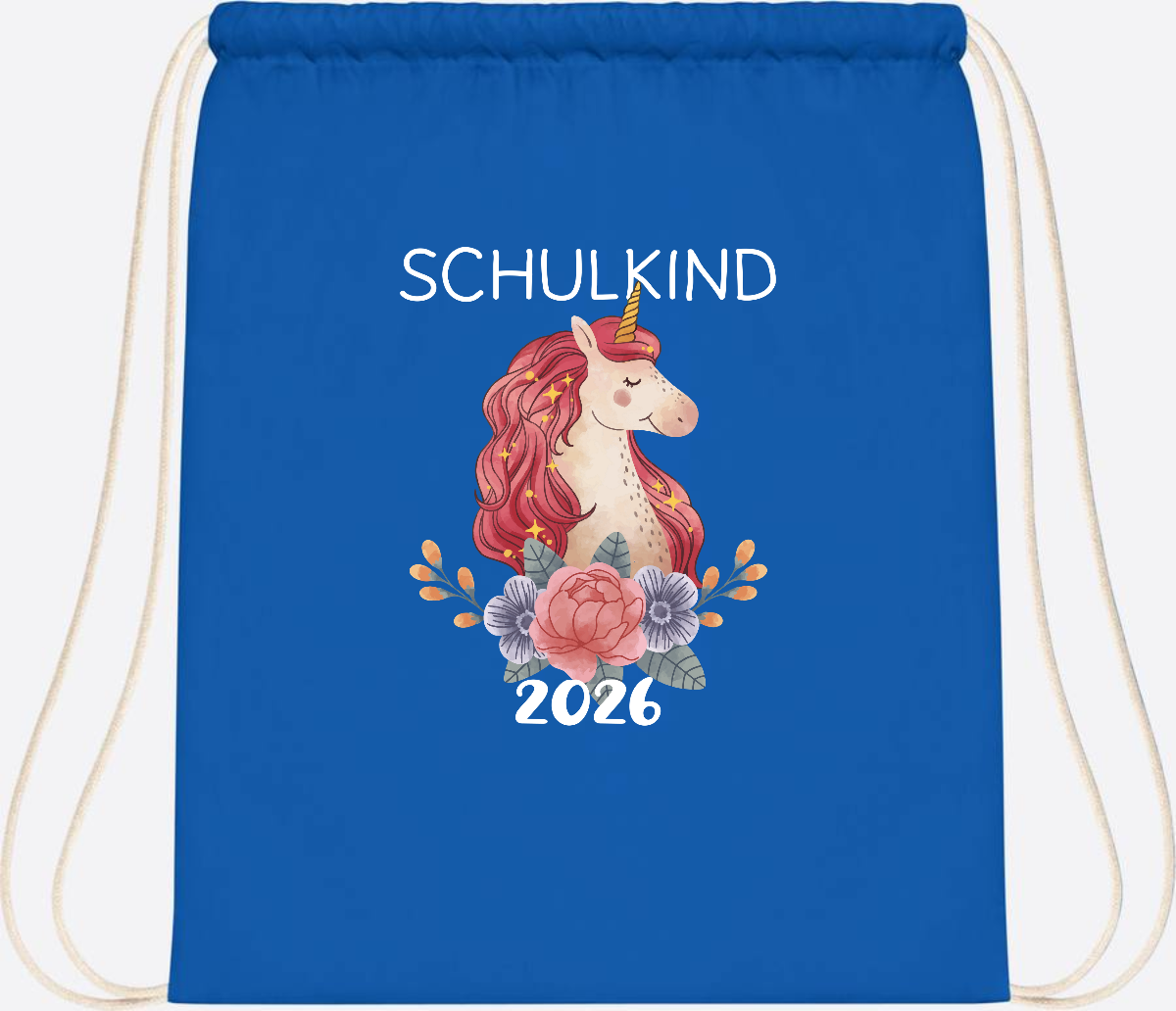 Turnbeutel Schulkind 2026 Einhorn – Personalisiert mit Name - Sapphire Blue