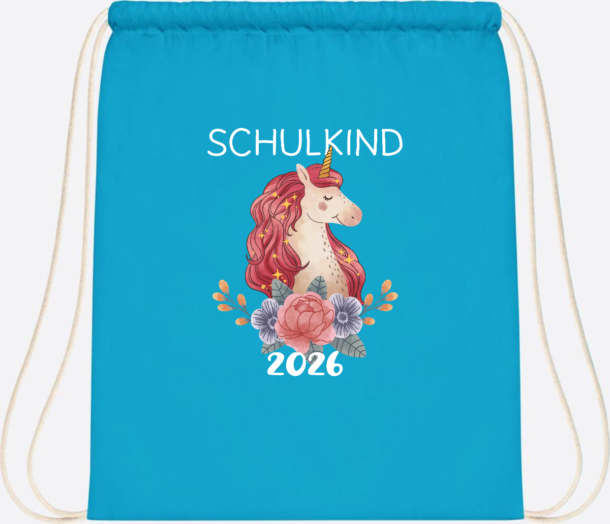 Turnbeutel Schulkind 2026 Einhorn – Personalisiert mit Name - Surf Blue