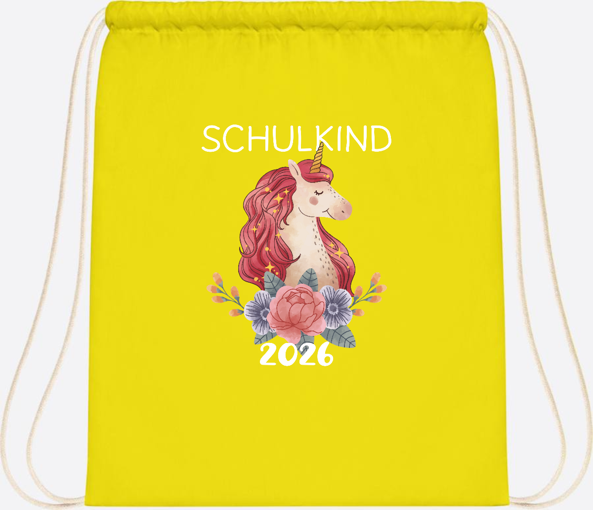Turnbeutel Schulkind 2026 Einhorn – Personalisiert mit Name - Yellow