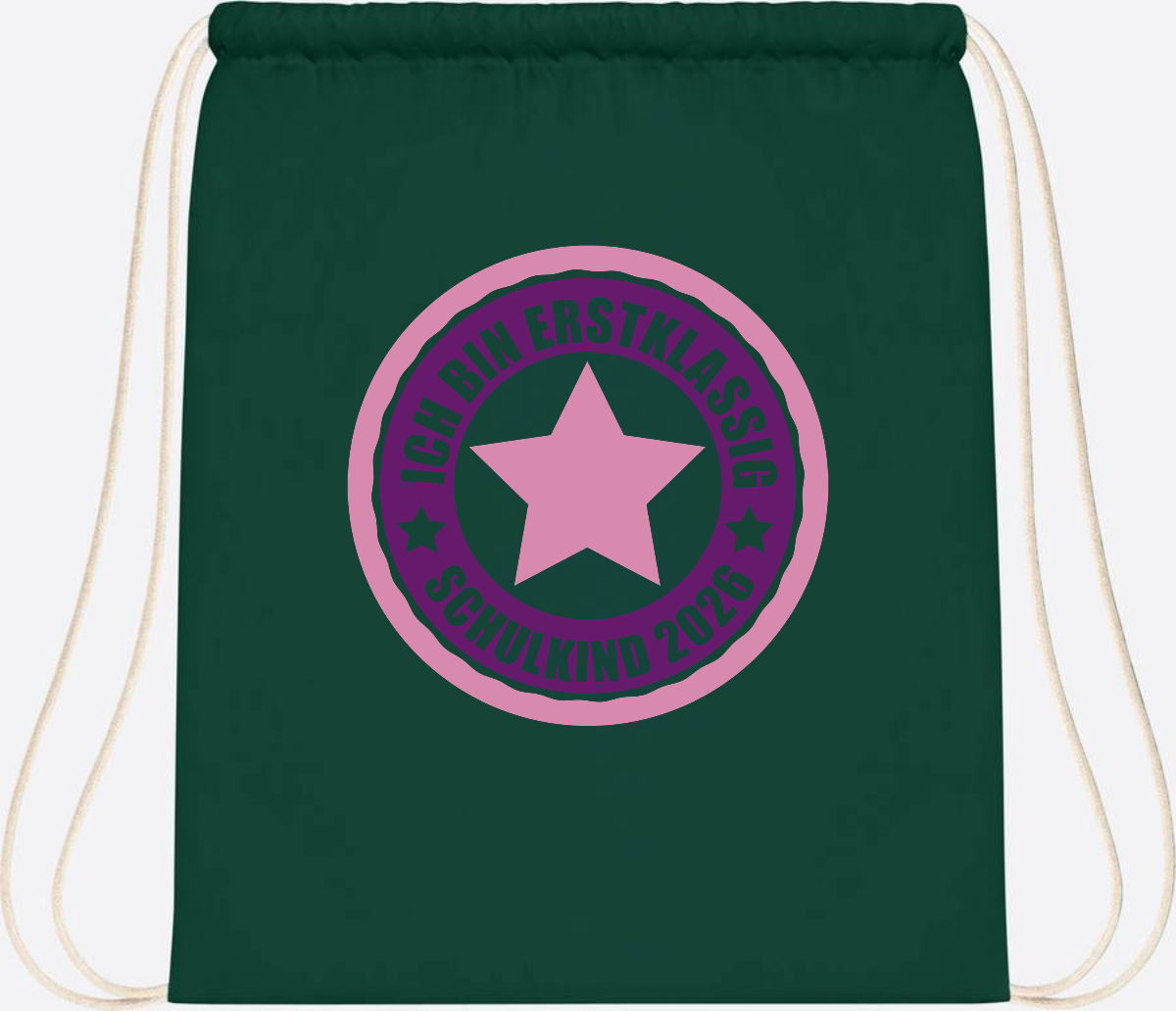 Turnbeutel Schulkind 2026: Erstklassig in Rosa mit Name - Bottle Green