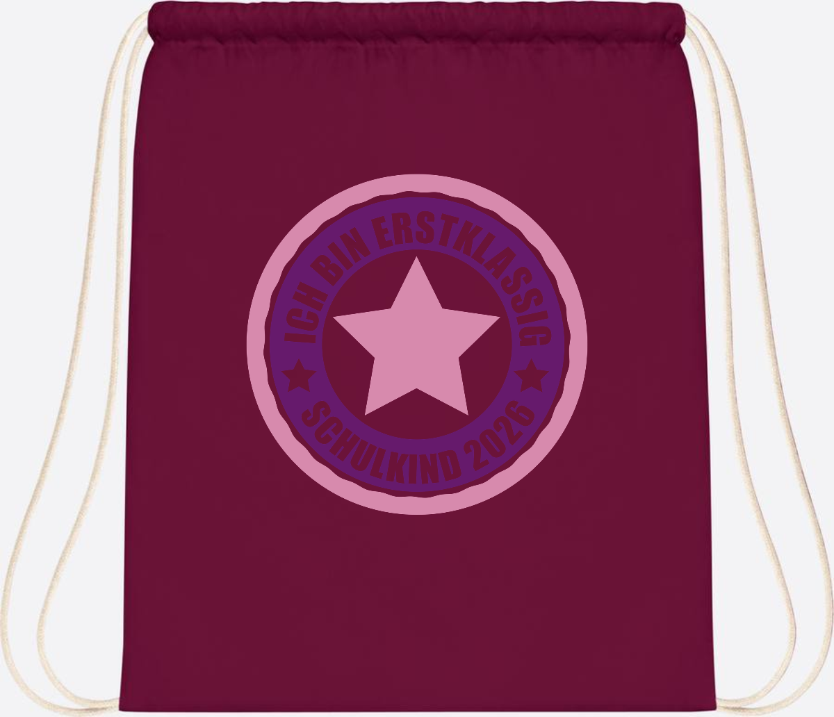 Turnbeutel Schulkind 2026: Erstklassig in Rosa mit Name - Burgundy