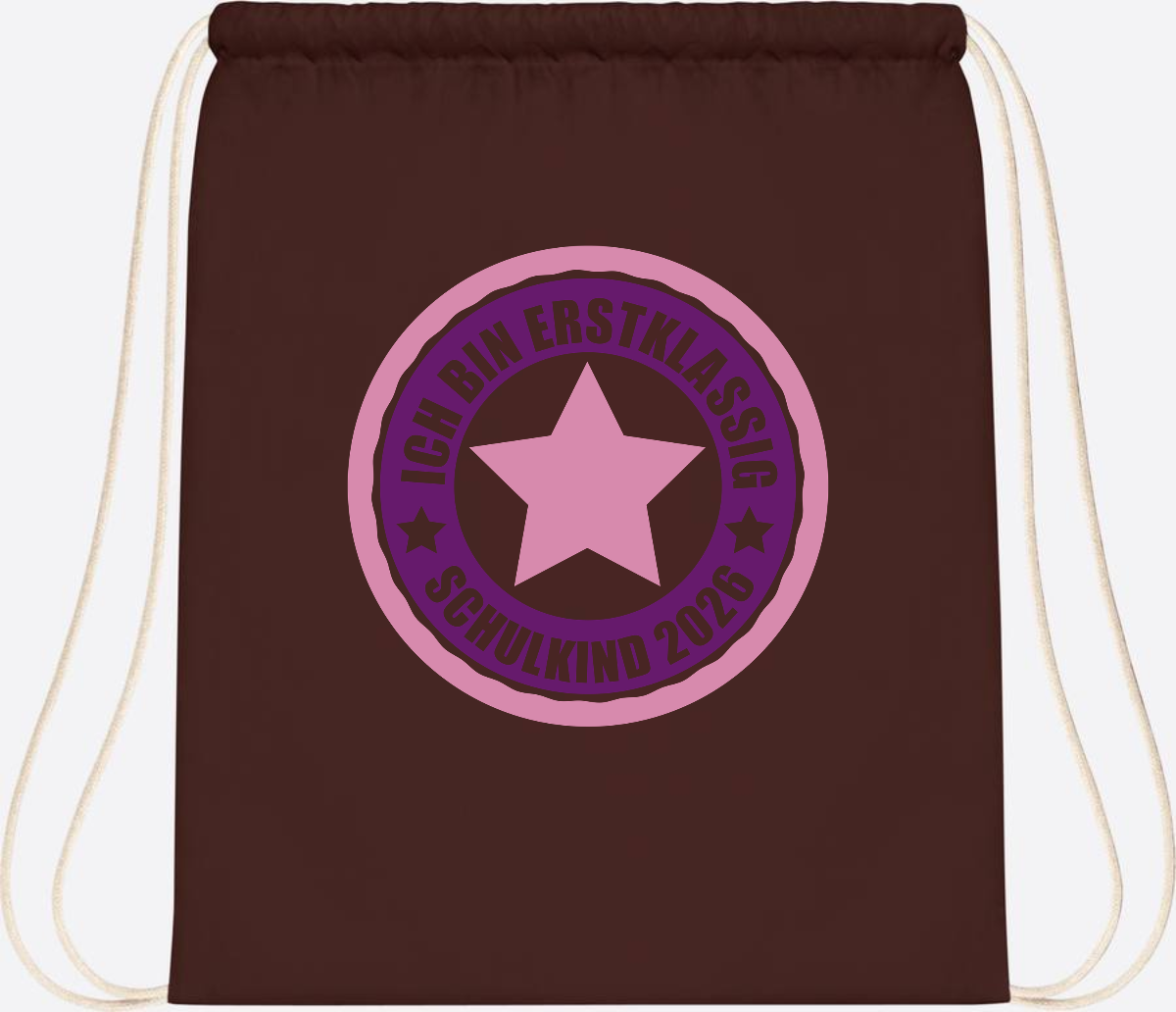 Turnbeutel Schulkind 2026: Erstklassig in Rosa mit Name - Chocolate