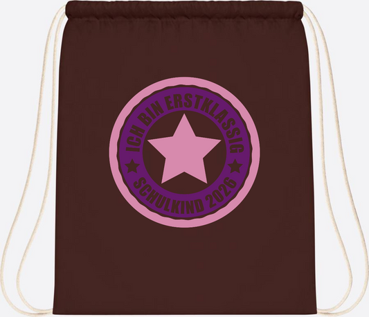 Turnbeutel Schulkind 2026: Erstklassig in Rosa mit Name - Chocolate