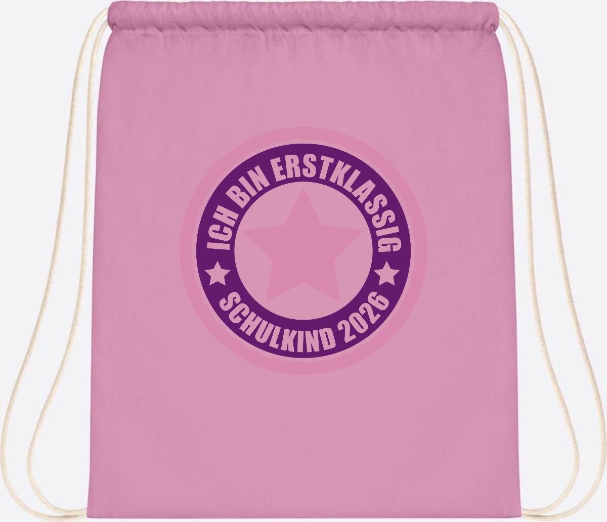 Turnbeutel Schulkind 2026: Erstklassig in Rosa mit Name - Classic Pink/White