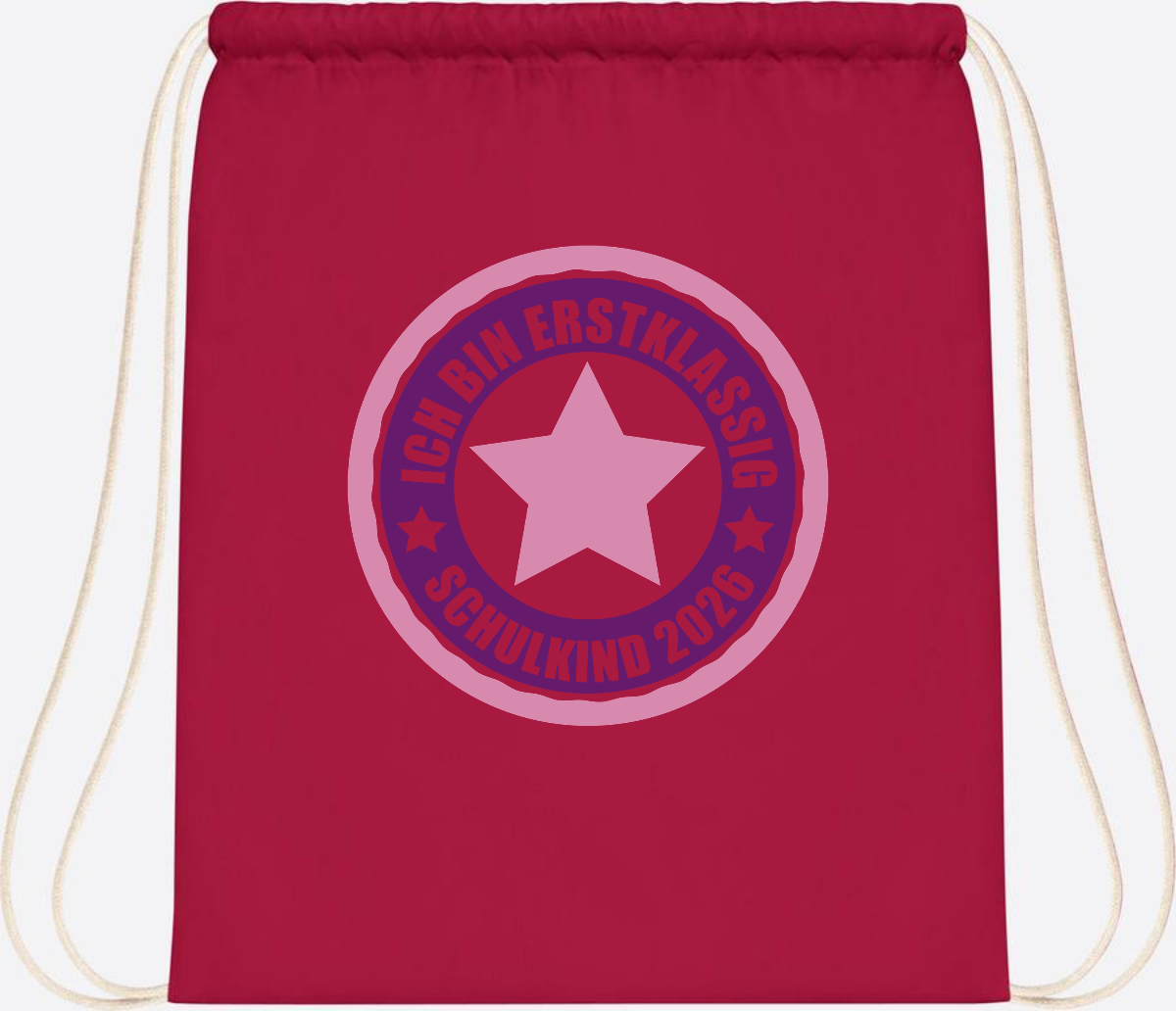 Turnbeutel Schulkind 2026: Erstklassig in Rosa mit Name - Classic Red