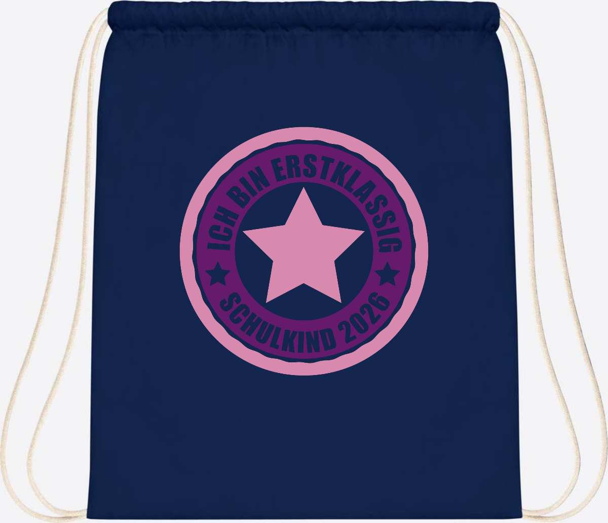 Turnbeutel Schulkind 2026: Erstklassig in Rosa mit Name - French Navy