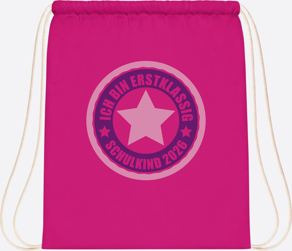 Turnbeutel Schulkind 2026: Erstklassig in Rosa mit Name - Fuchsia