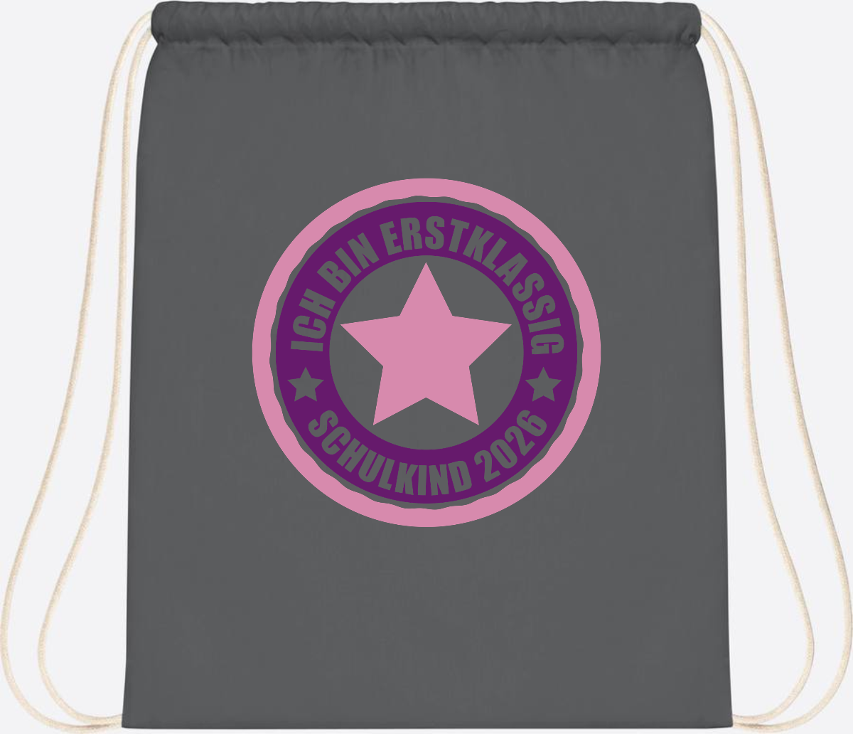 Turnbeutel Schulkind 2026: Erstklassig in Rosa mit Name - Graphite Grey