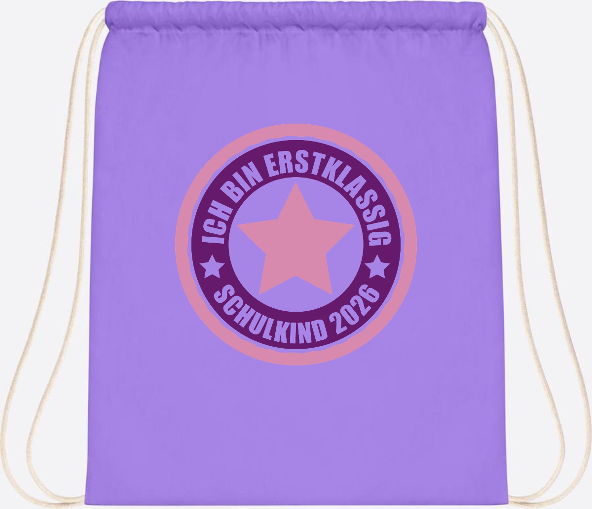 Turnbeutel Schulkind 2026: Erstklassig in Rosa mit Name - Lavender/White