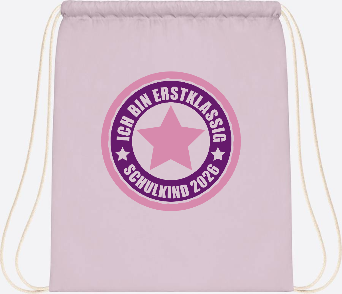 Turnbeutel Schulkind 2026: Erstklassig in Rosa mit Name - Pastel Pink/White