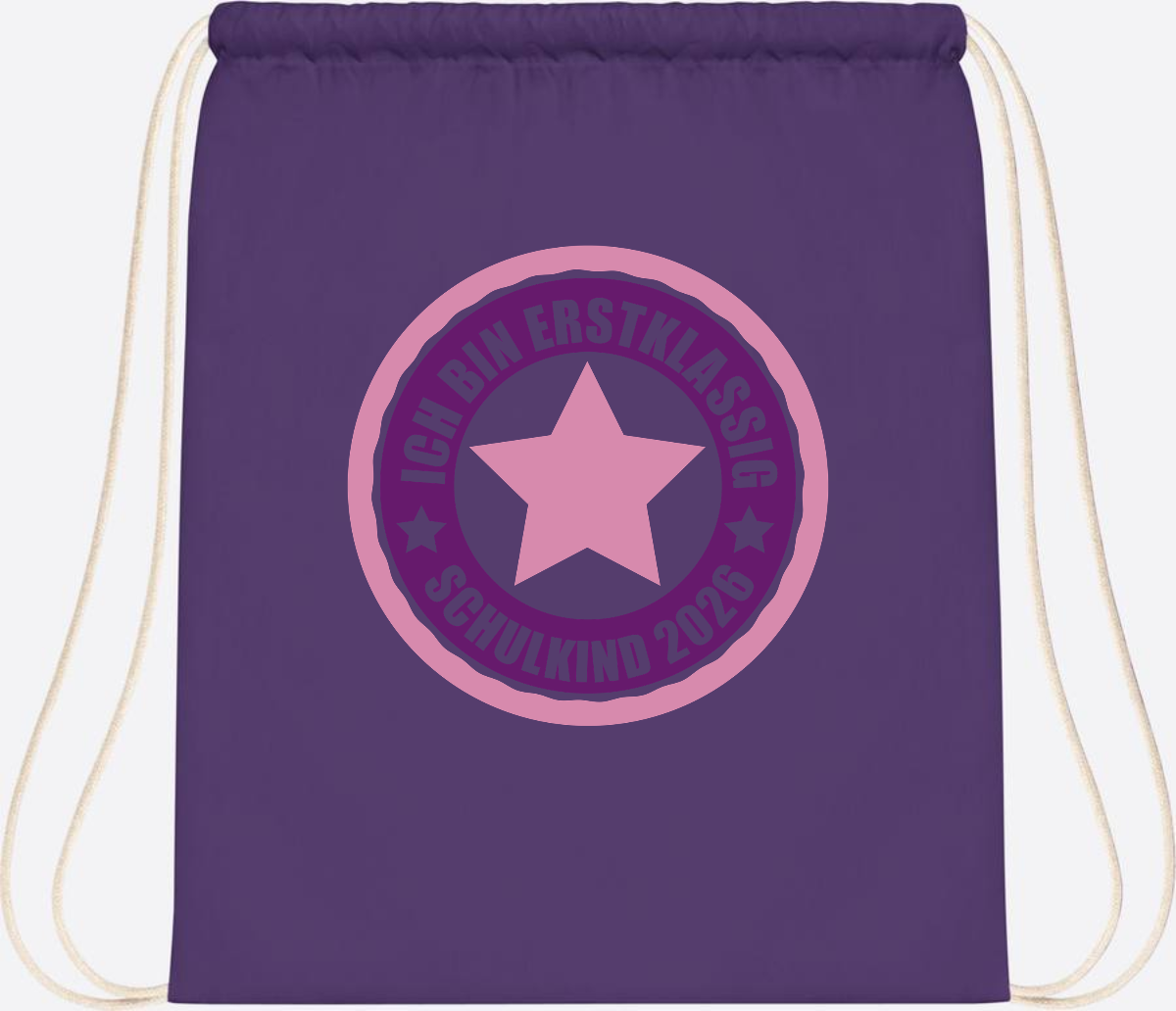 Turnbeutel Schulkind 2026: Erstklassig in Rosa mit Name - Purple