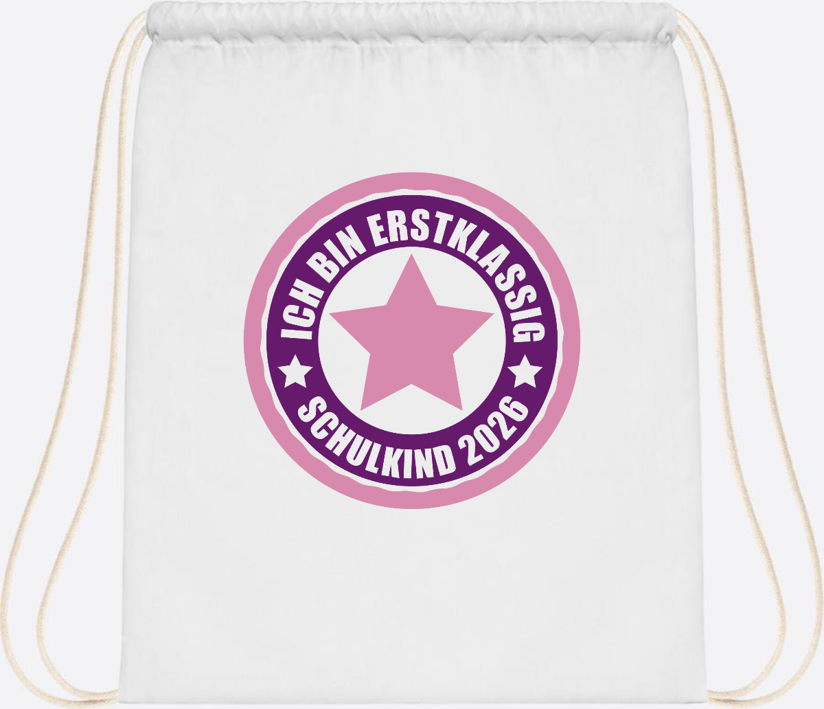 Turnbeutel Schulkind 2026: Erstklassig in Rosa mit Name - White