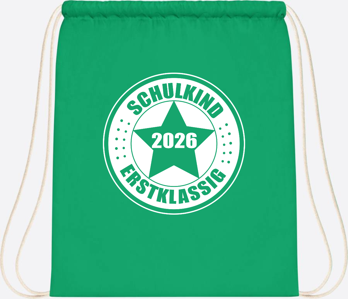 Turnbeutel Schulkind 2026 Erstklassig mit Namen zur Einschulung - Kelly Green
