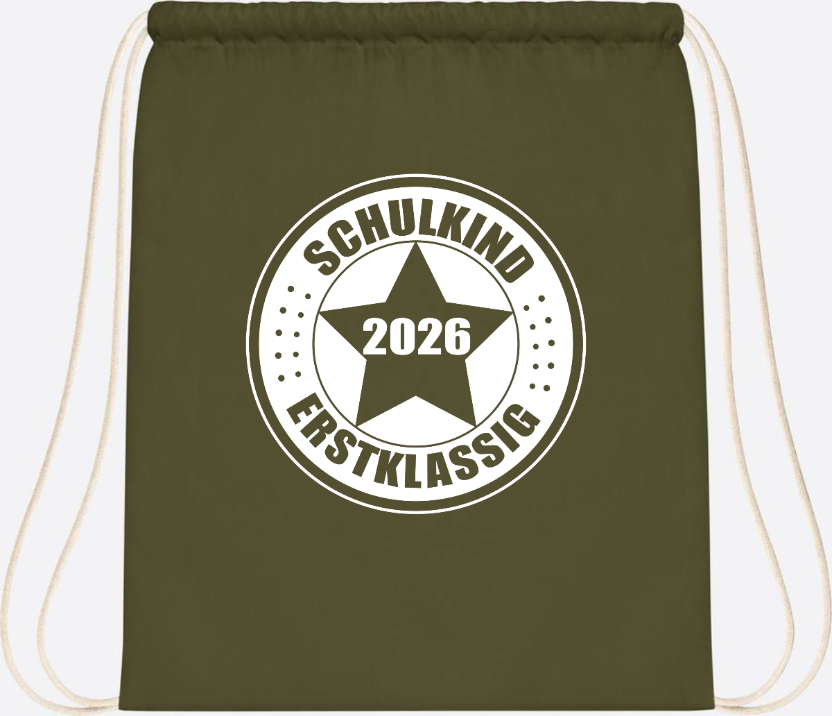 Turnbeutel Schulkind 2026 Erstklassig mit Namen zur Einschulung - Olive Green