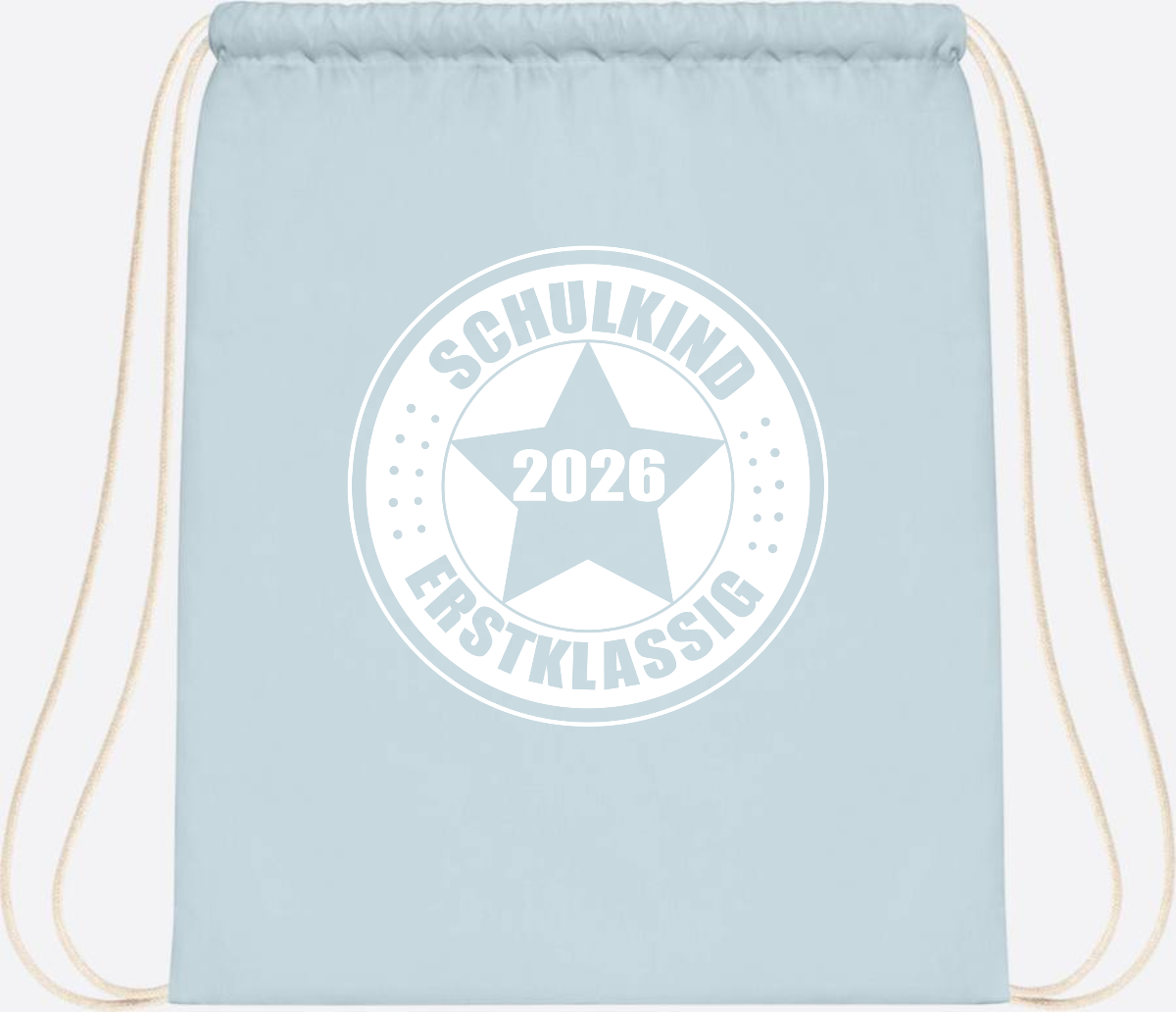 Turnbeutel Schulkind 2026 Erstklassig mit Namen zur Einschulung - Pastel Blue/White