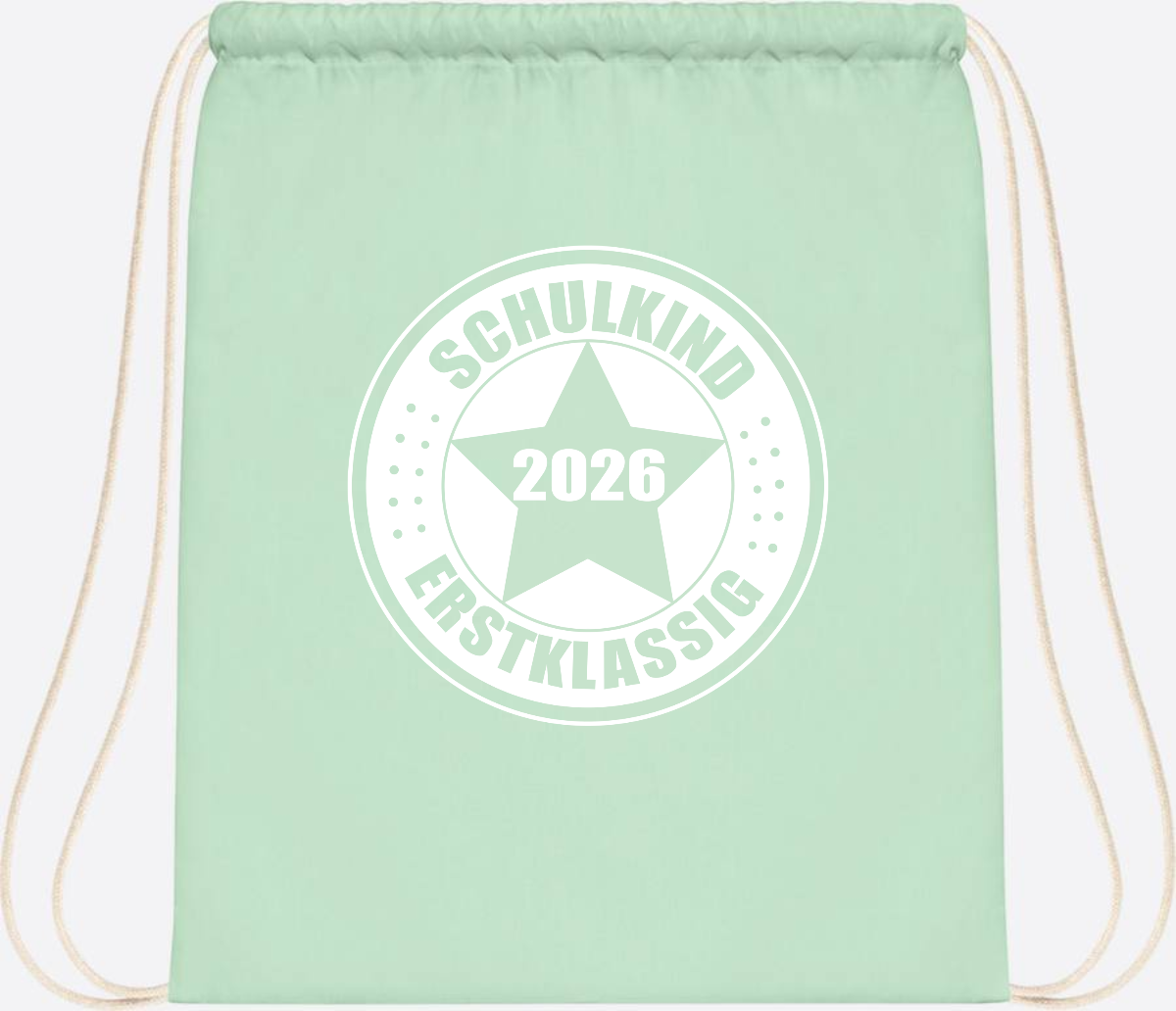 Turnbeutel Schulkind 2026 Erstklassig mit Namen zur Einschulung - Pastel Mint/White
