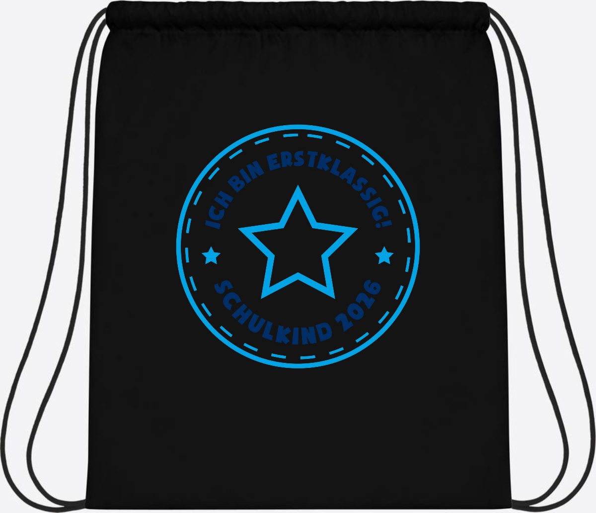 Turnbeutel Schulkind 2026 – Erstklassig Stern Blau - Black/Black
