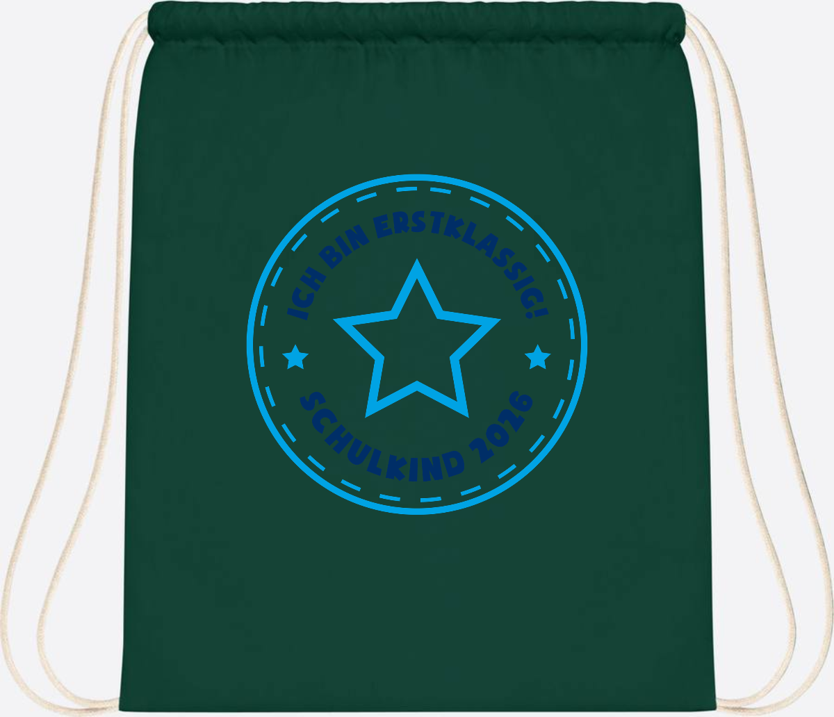 Turnbeutel Schulkind 2026 – Erstklassig Stern Blau - Bottle Green