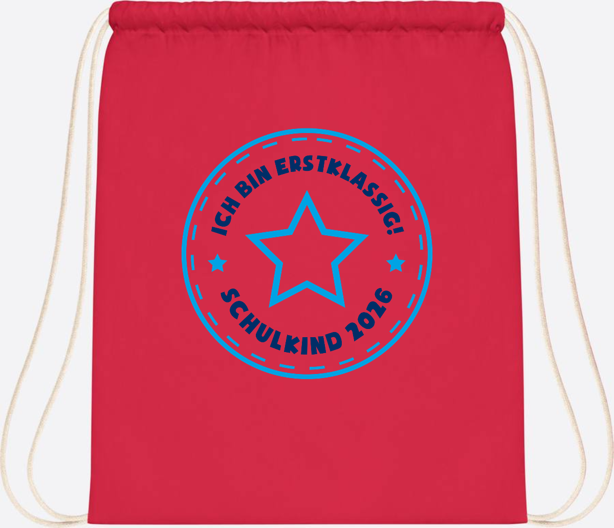 Turnbeutel Schulkind 2026 – Erstklassig Stern Blau - Bright Red