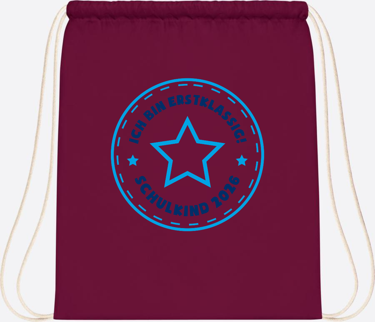 Turnbeutel Schulkind 2026 – Erstklassig Stern Blau - Burgundy
