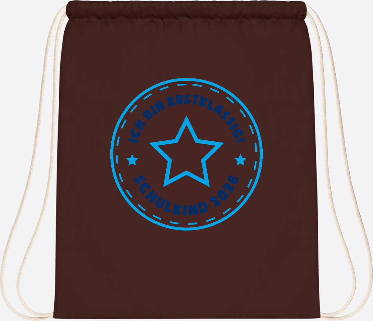 Turnbeutel Schulkind 2026 – Erstklassig Stern Blau - Chocolate