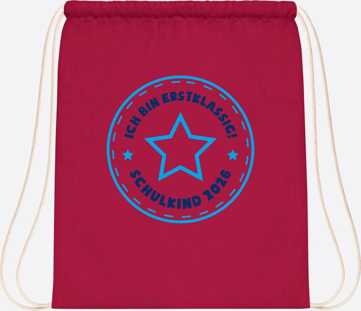 Turnbeutel Schulkind 2026 – Erstklassig Stern Blau - Classic Red