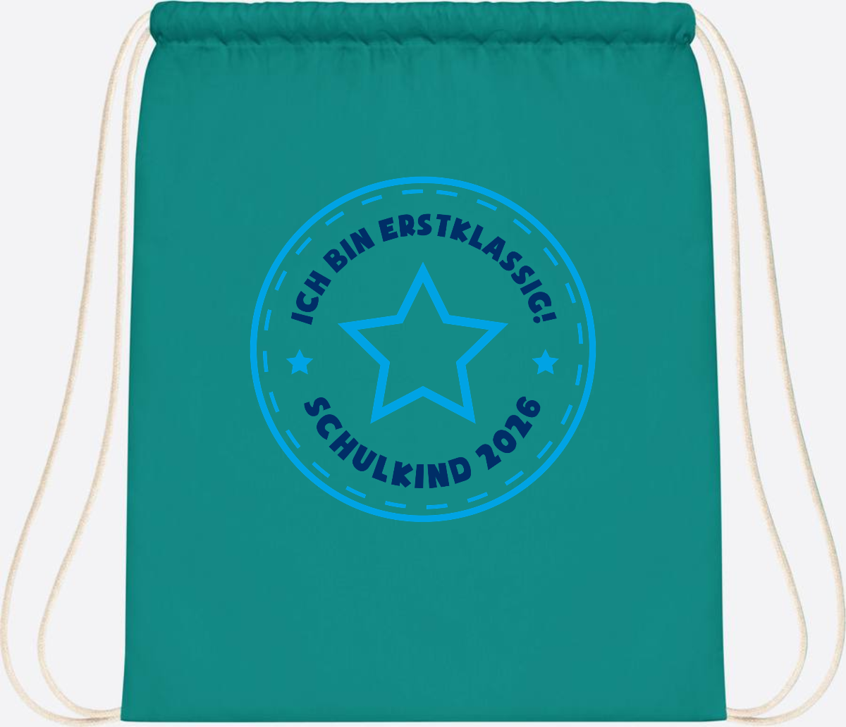 Turnbeutel Schulkind 2026 – Erstklassig Stern Blau - Emerald