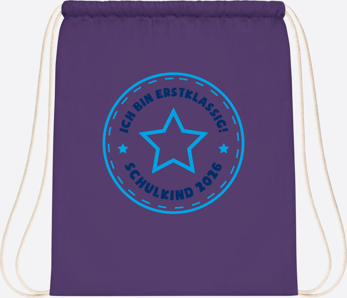 Turnbeutel Schulkind 2026 – Erstklassig Stern Blau - Purple